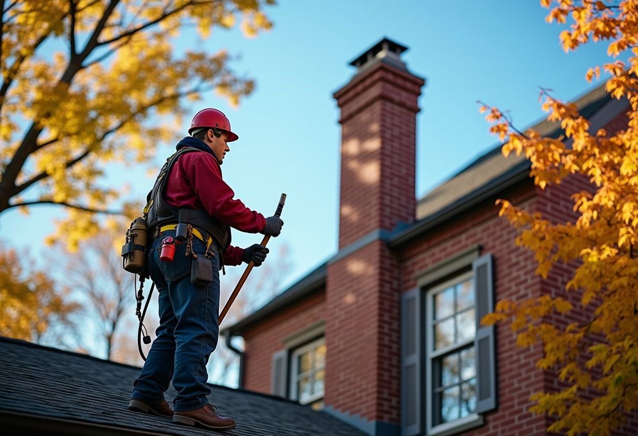Chimney sweep at work in Lorton